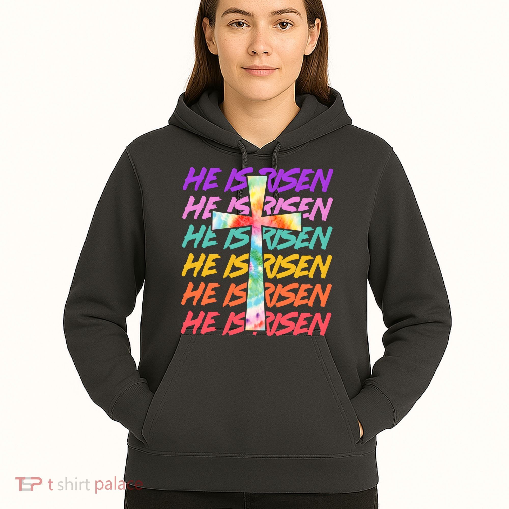 Easter He Is Risen Tie Dye Cross Hoodie