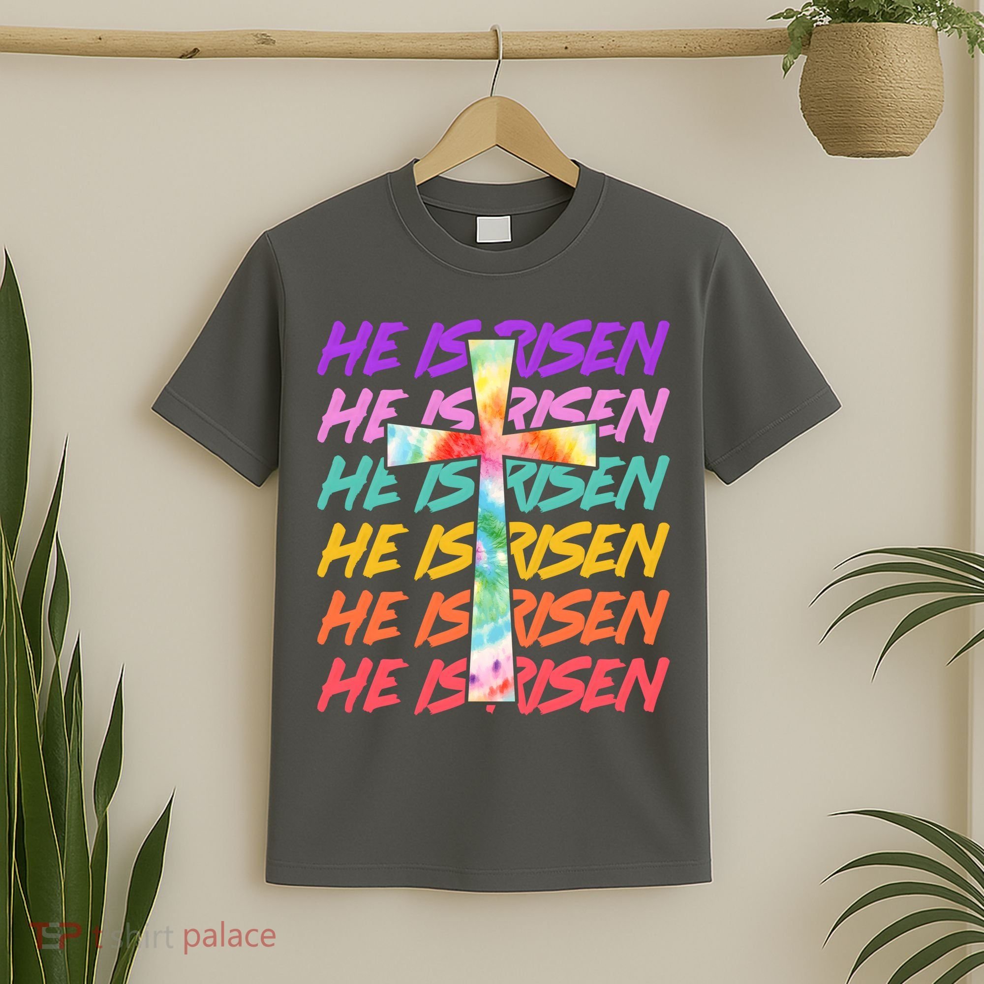 Easter He Is Risen Tie Dye Cross T-Shirt