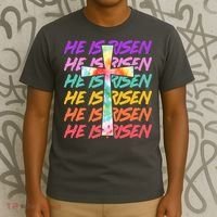 Easter He Is Risen Tie Dye Cross T-Shirt thumb 3