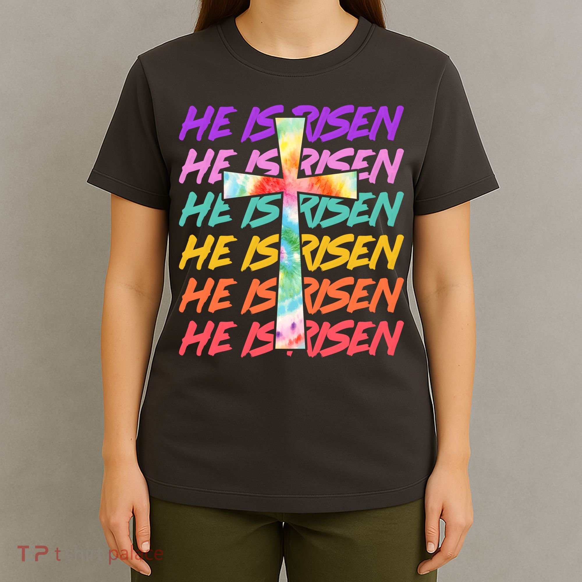 Easter He Is Risen Tie Dye Cross T-Shirt