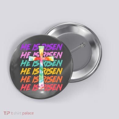 Easter He Is Risen Tie Dye Cross Button
