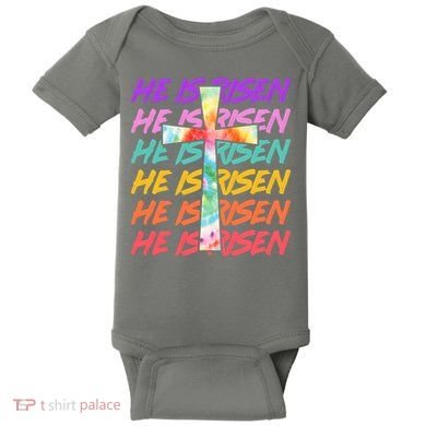 Easter He Is Risen Tie Dye Cross Baby Bodysuit