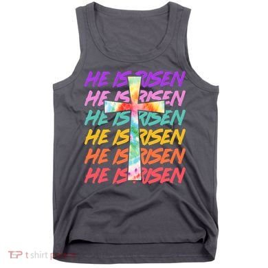 Easter He Is Risen Tie Dye Cross Tank Top