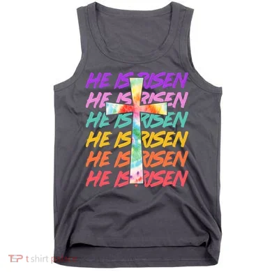 Easter He Is Risen Tie Dye Cross Tank Top