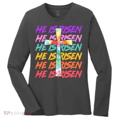 Easter He Is Risen Tie Dye Cross Women's Long Sleeve Shirt