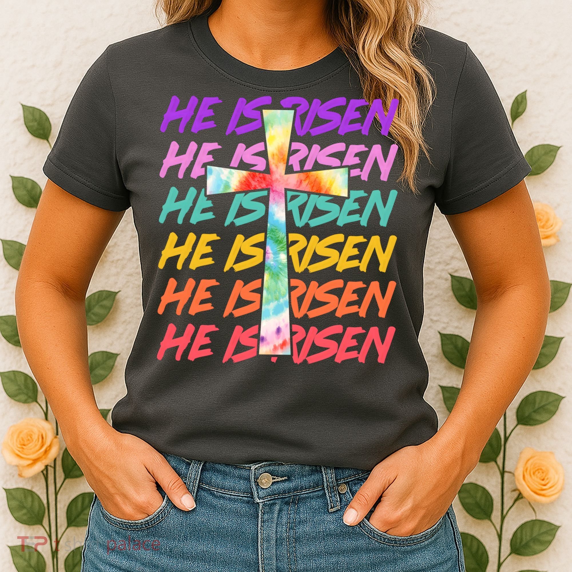 Easter He Is Risen Tie Dye Cross Women's T-Shirt