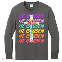Easter He Is Risen Tie Dye Cross Kids Long Sleeve Shirt thumb 0