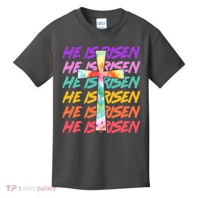 Easter He Is Risen Tie Dye Cross Kids T-Shirt