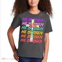 Easter He Is Risen Tie Dye Cross Kids T-Shirt thumb 2