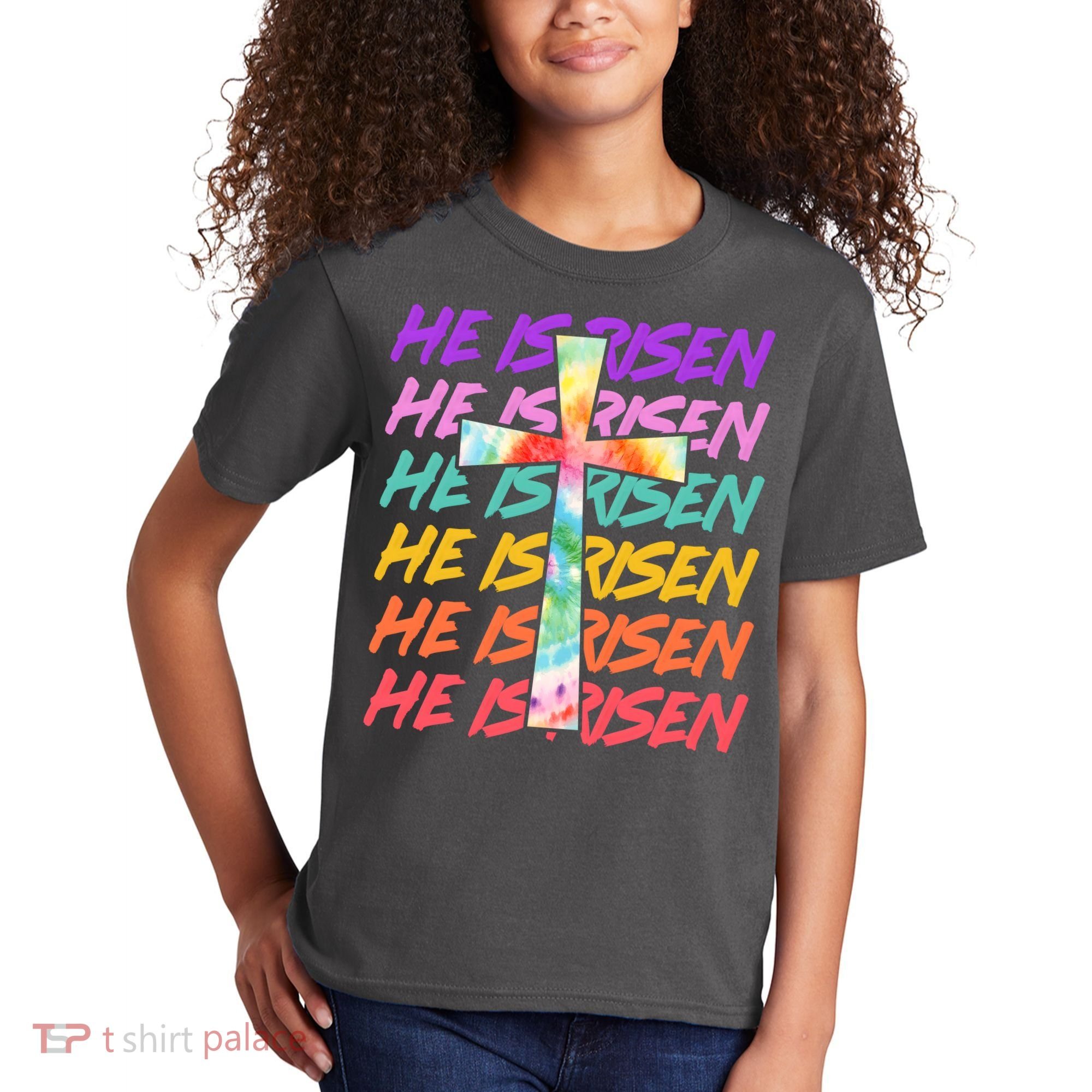 Easter He Is Risen Tie Dye Cross Kids T-Shirt