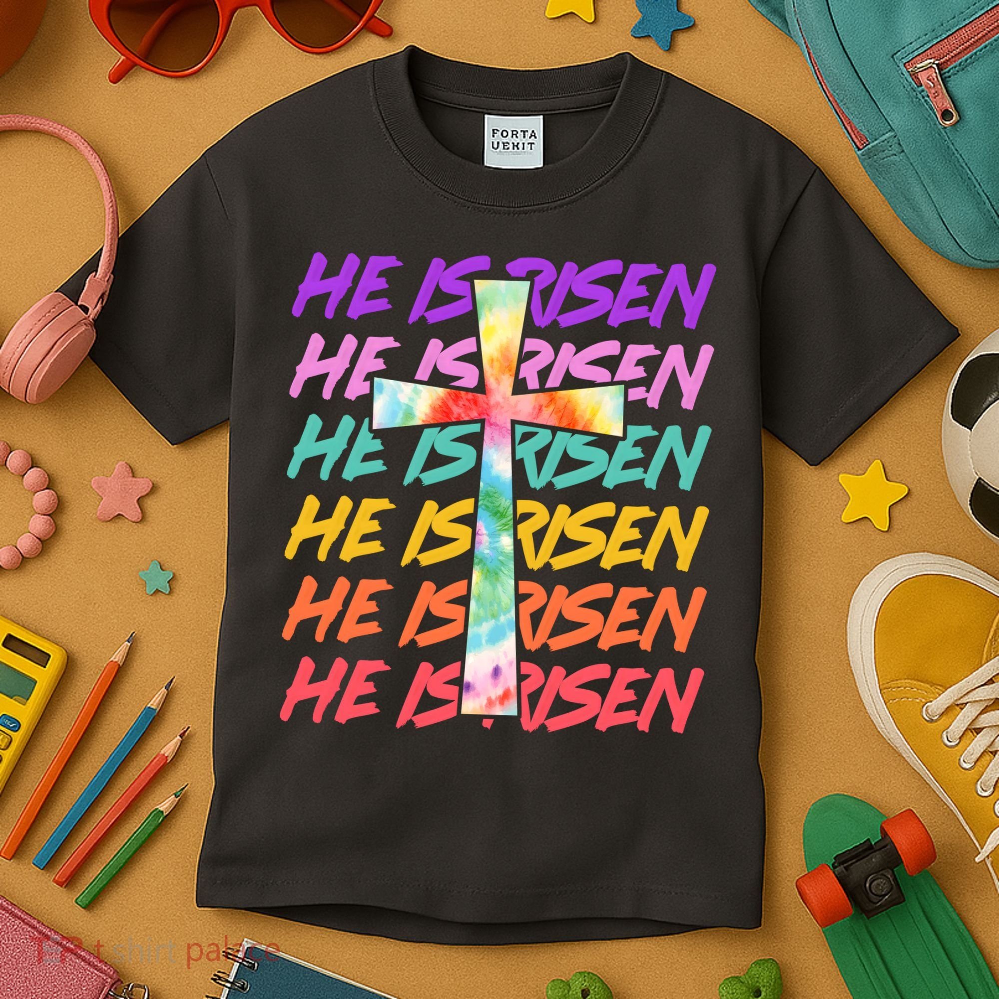 Easter He Is Risen Tie Dye Cross Kids T-Shirt