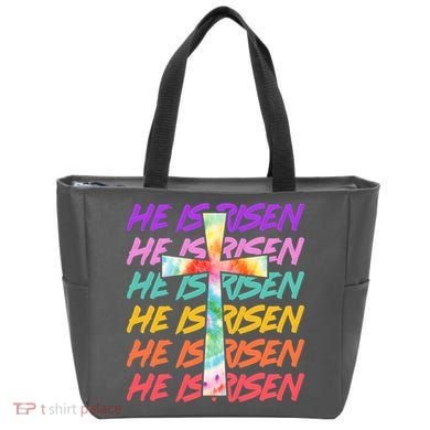 Easter He Is Risen Tie Dye Cross Tote Bag