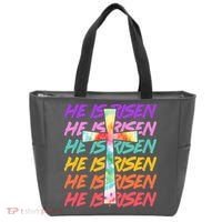 Easter He Is Risen Tie Dye Cross Tote Bag thumb 0