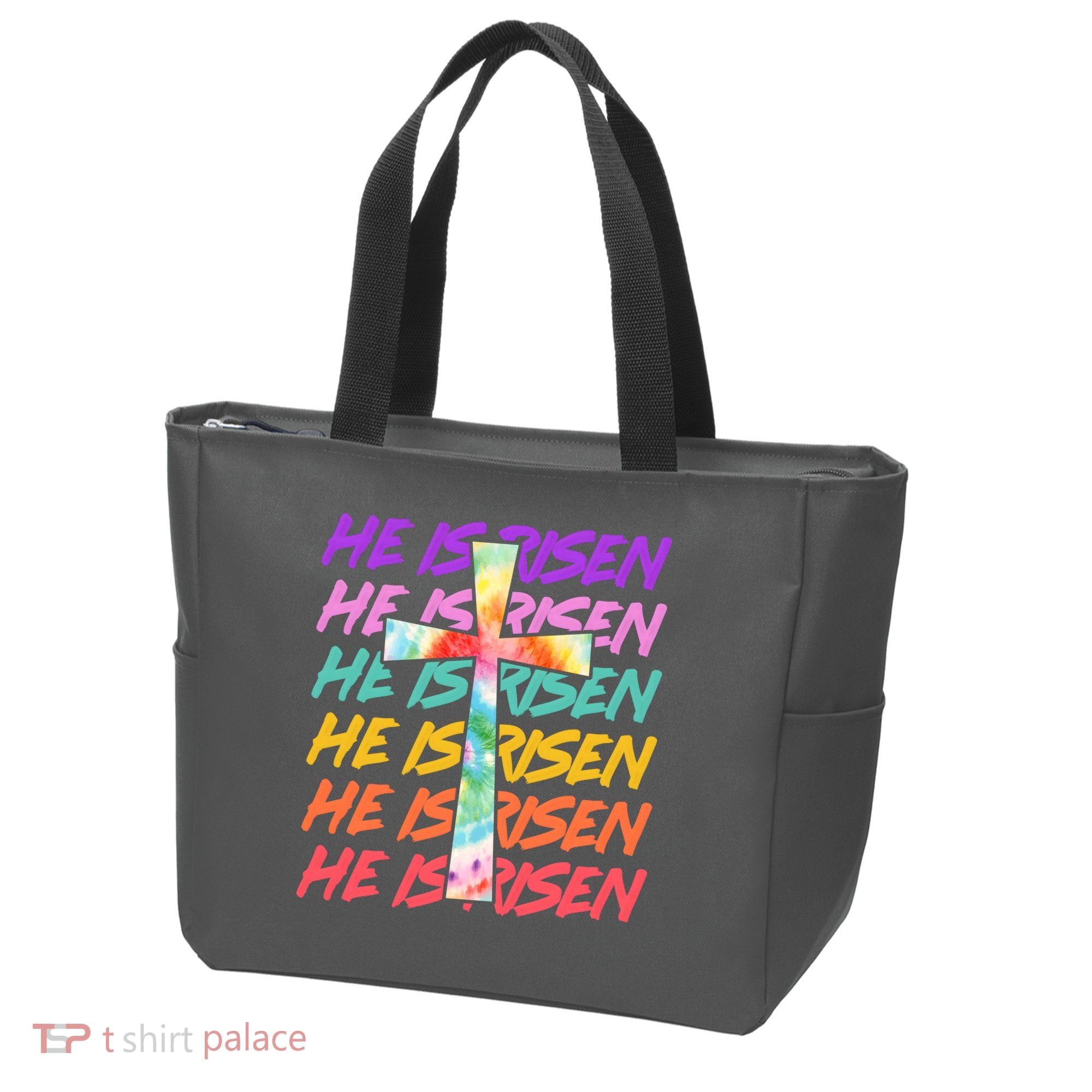 Easter He Is Risen Tie Dye Cross Tote Bag