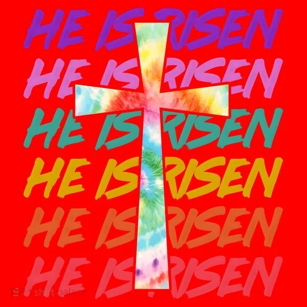Easter He Is Risen Tie Dye Cross Santa Hat