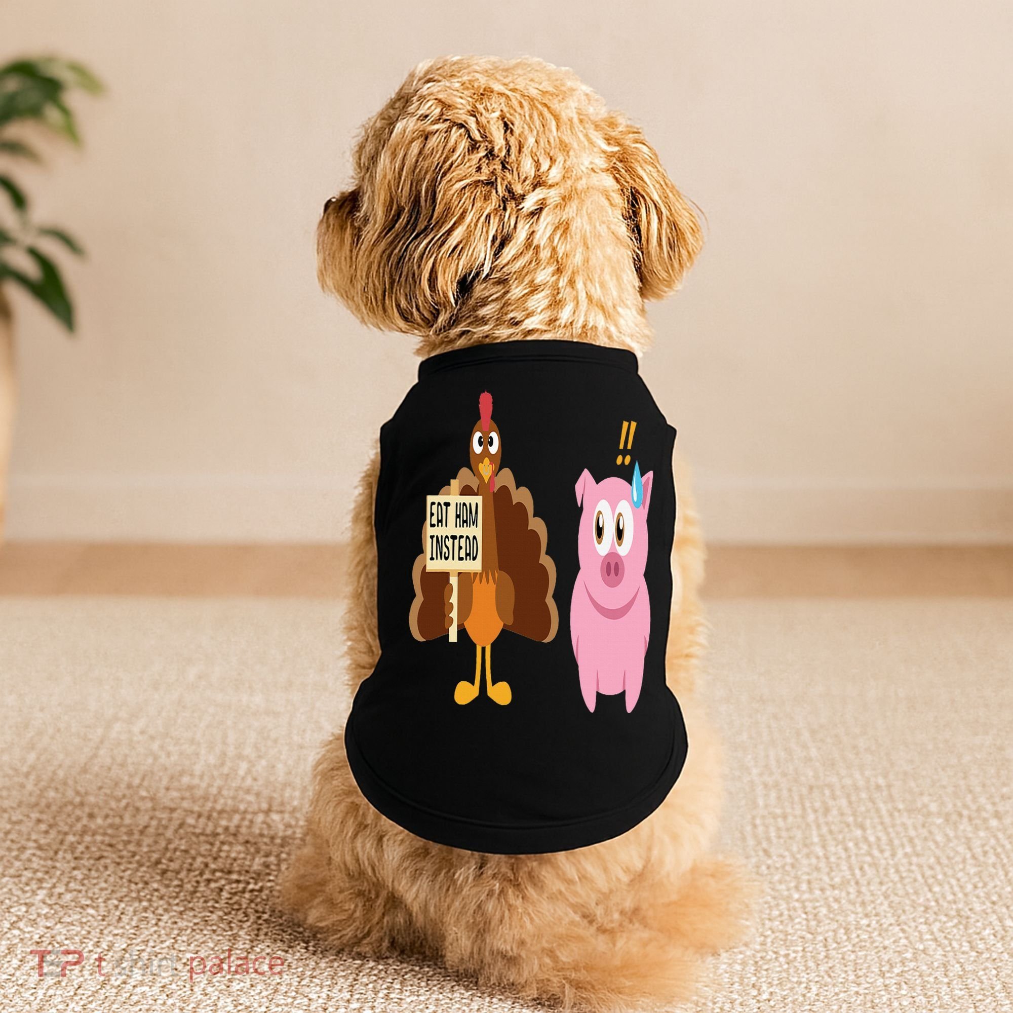 Eat Ham Instead Turkey and Pig Funny Thanksgiving Gift Doggie Tank