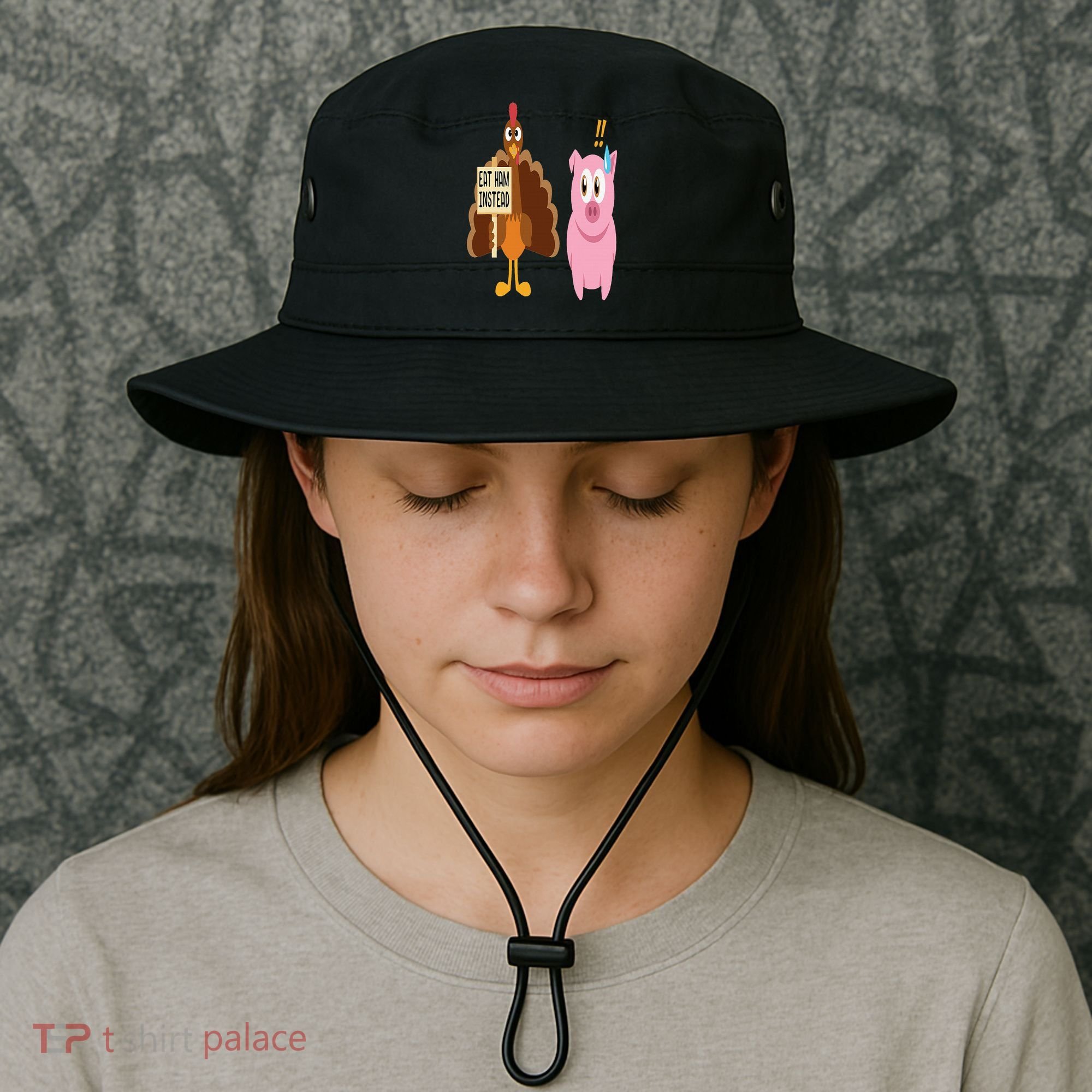 Eat Ham Instead Turkey and Pig Funny Thanksgiving Gift Bucket Hat