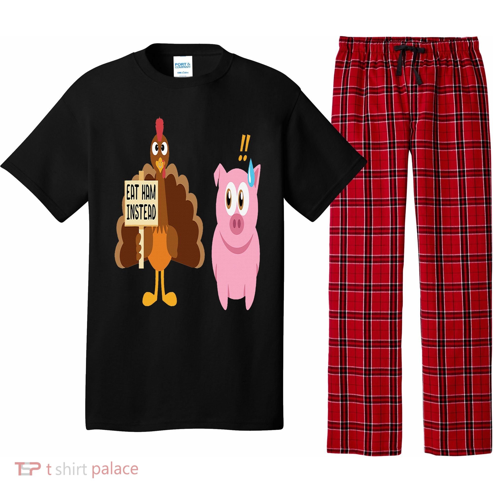 Eat Ham Instead Turkey and Pig Funny Thanksgiving Gift Pajama Set