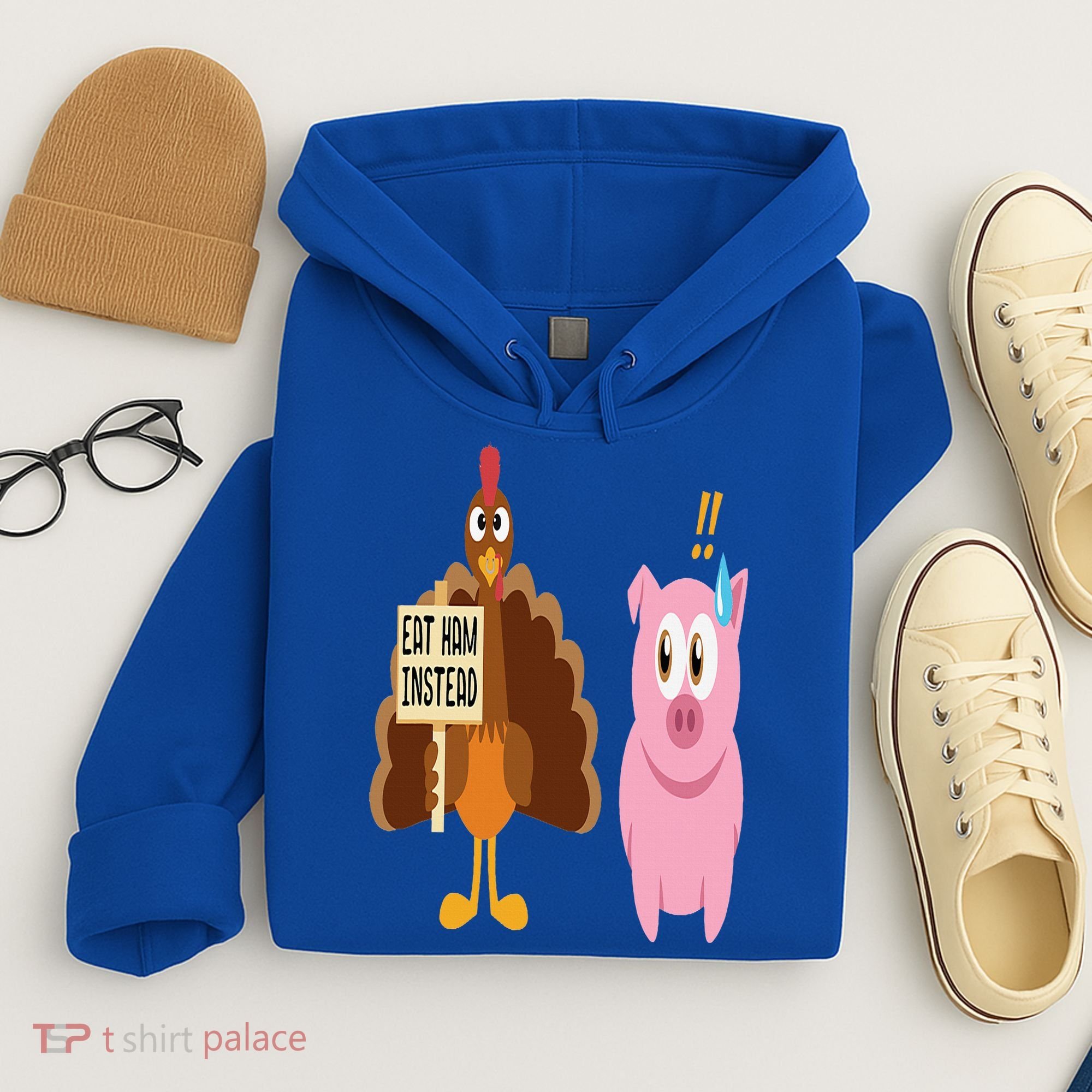 Eat Ham Instead Turkey and Pig Funny Thanksgiving Gift Hoodie