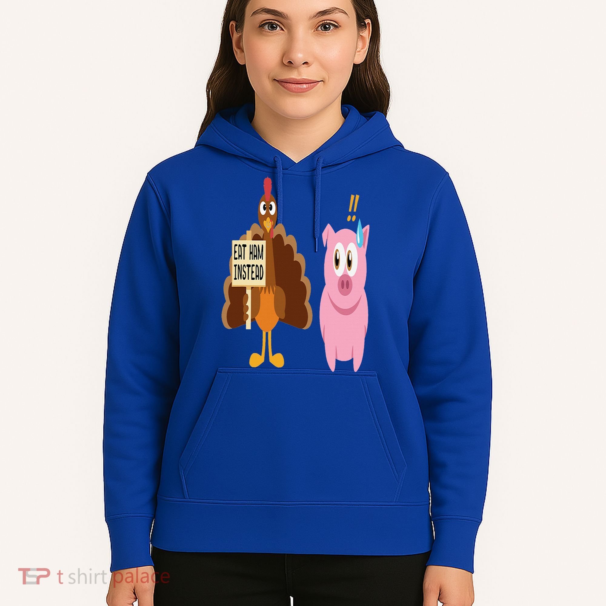 Eat Ham Instead Turkey and Pig Funny Thanksgiving Gift Hoodie