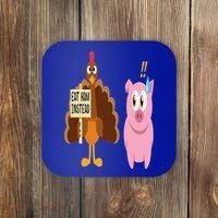 Eat Ham Instead Turkey and Pig Funny Thanksgiving Gift Coaster thumb 0