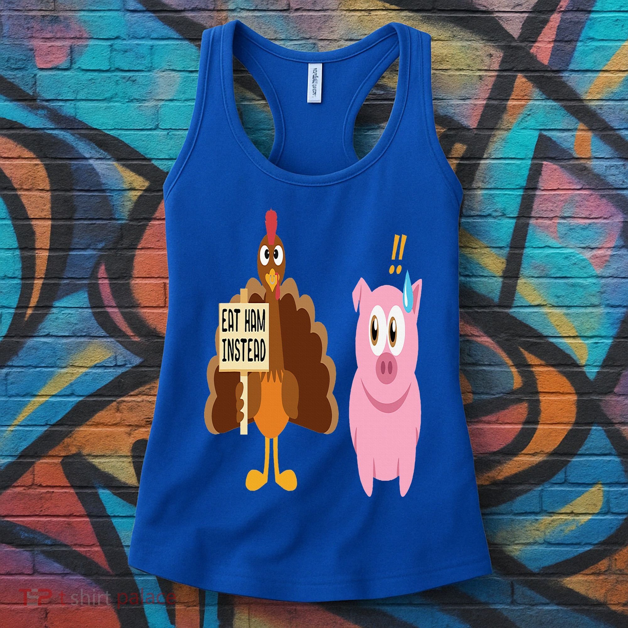 Eat Ham Instead Turkey and Pig Funny Thanksgiving Gift Women's Tank Top