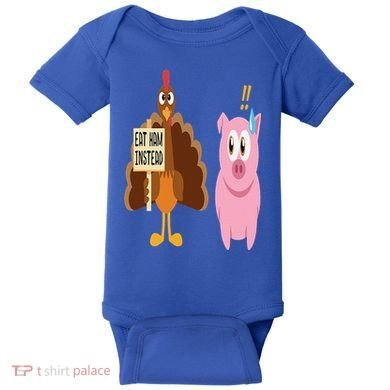 Eat Ham Instead Turkey and Pig Funny Thanksgiving Gift Baby Bodysuit