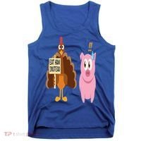 Eat Ham Instead Turkey and Pig Funny Thanksgiving Gift Tank Top thumb 0