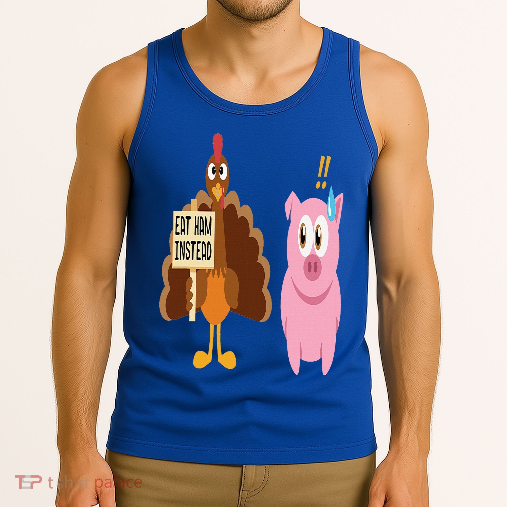Eat Ham Instead Turkey and Pig Funny Thanksgiving Gift Tank Top