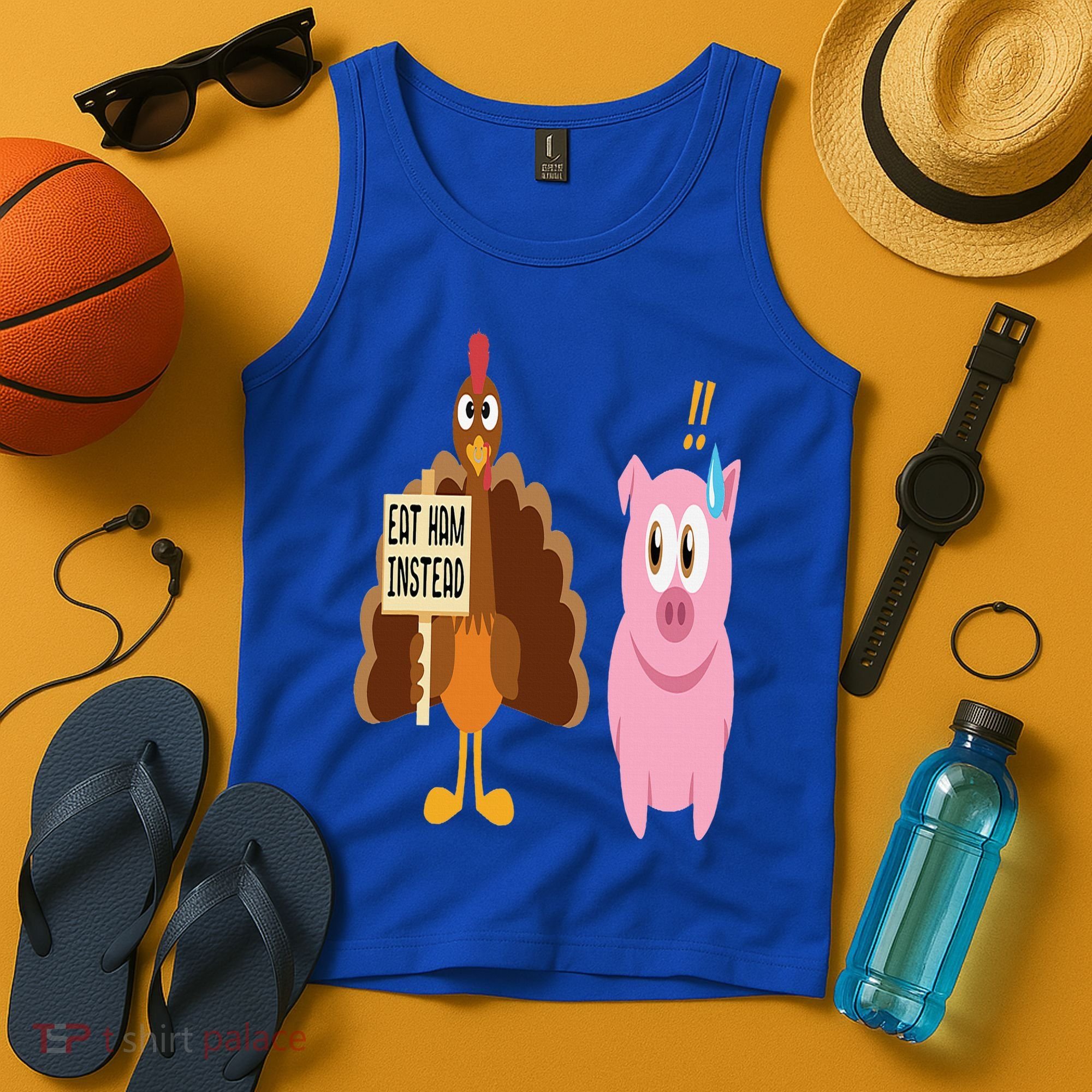 Eat Ham Instead Turkey and Pig Funny Thanksgiving Gift Tank Top