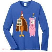 Eat Ham Instead Turkey and Pig Funny Thanksgiving Gift Women's Long Sleeve Shirt thumb 0