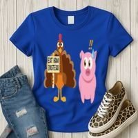 Eat Ham Instead Turkey and Pig Funny Thanksgiving Gift Women's T-Shirt thumb 3