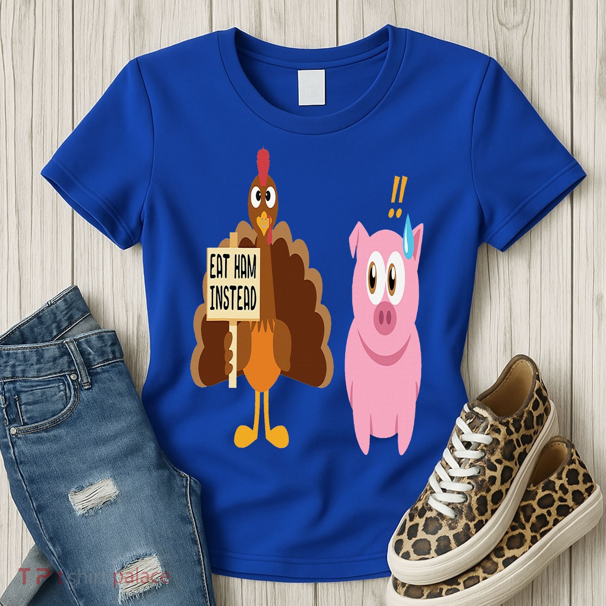 Eat Ham Instead Turkey and Pig Funny Thanksgiving Gift Women's T-Shirt