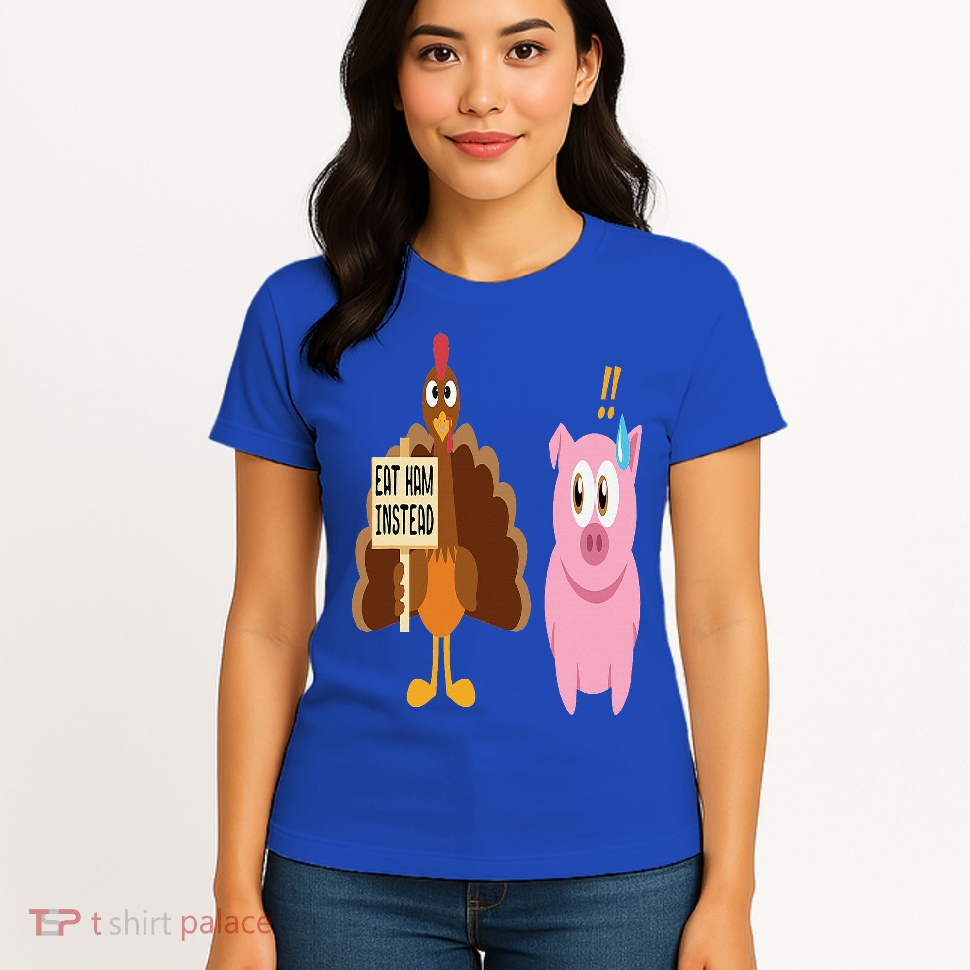 Eat Ham Instead Turkey and Pig Funny Thanksgiving Gift Women's T-Shirt