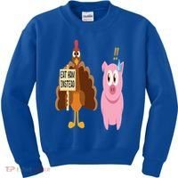 Eat Ham Instead Turkey and Pig Funny Thanksgiving Gift Kids Sweatshirt thumb 0