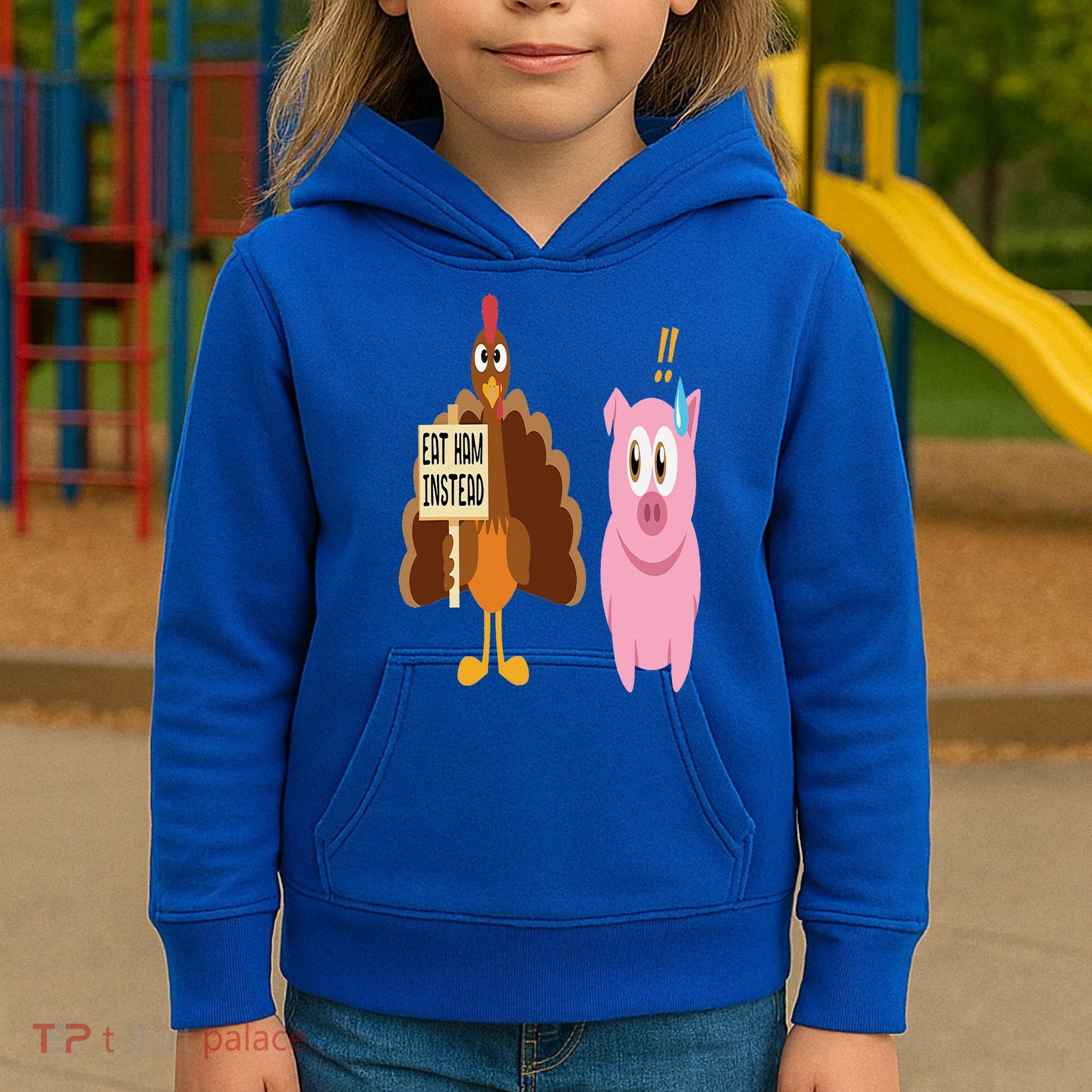 Eat Ham Instead Turkey and Pig Funny Thanksgiving Gift Kids Hoodie