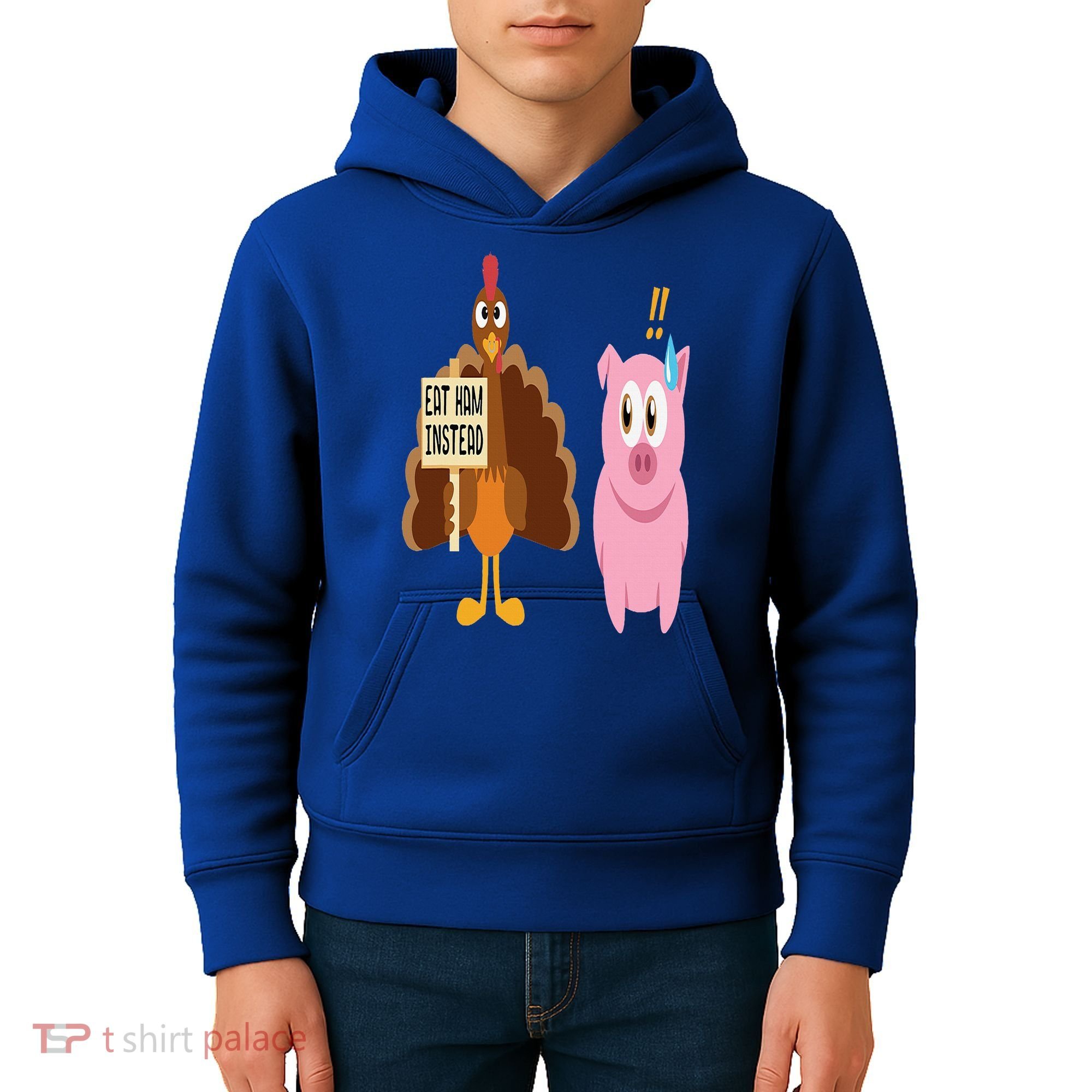 Eat Ham Instead Turkey and Pig Funny Thanksgiving Gift Kids Hoodie