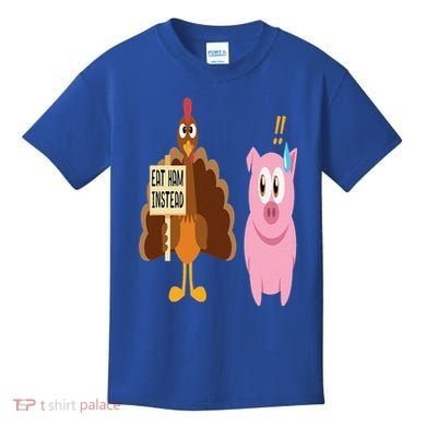 Eat Ham Instead Turkey and Pig Funny Thanksgiving Gift Kids T-Shirt