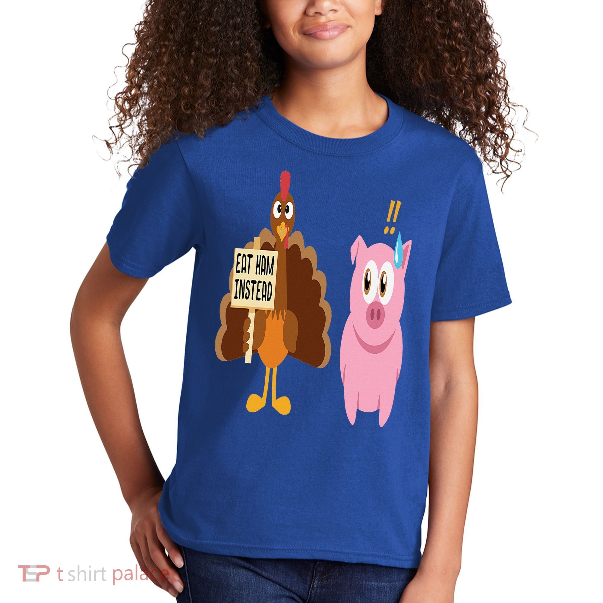 Eat Ham Instead Turkey and Pig Funny Thanksgiving Gift Kids T-Shirt