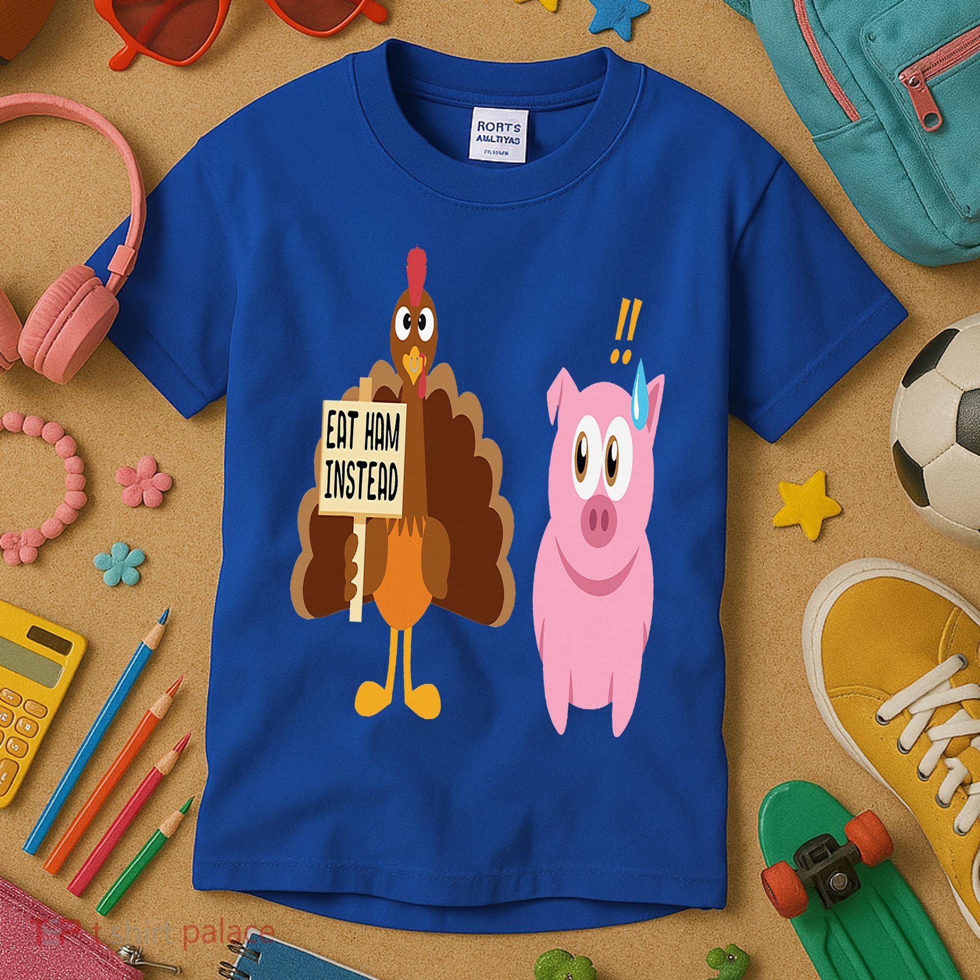 Eat Ham Instead Turkey and Pig Funny Thanksgiving Gift Kids T-Shirt