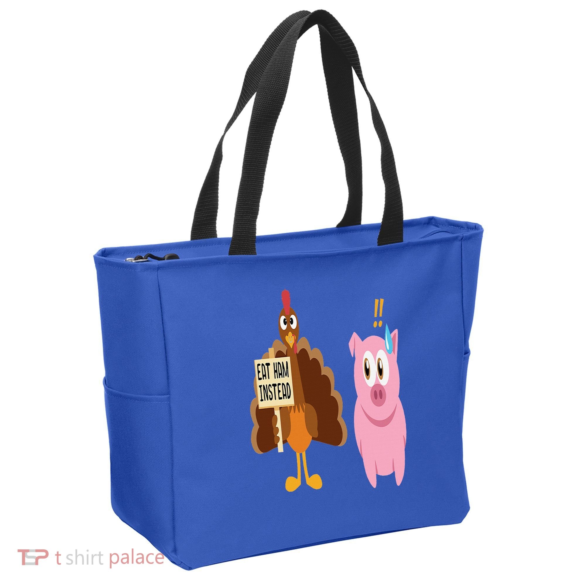 Eat Ham Instead Turkey and Pig Funny Thanksgiving Gift Tote Bag