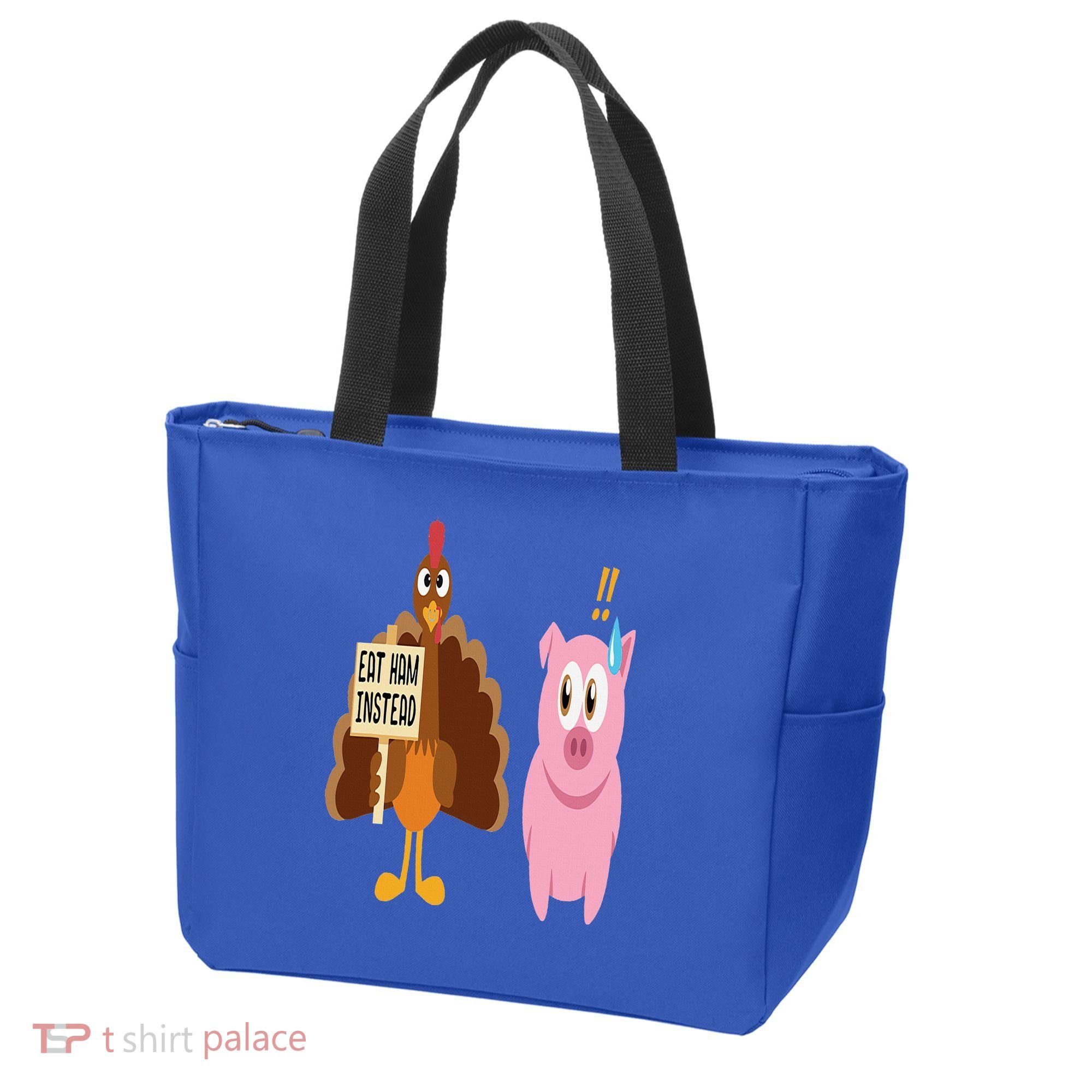 Eat Ham Instead Turkey and Pig Funny Thanksgiving Gift Tote Bag