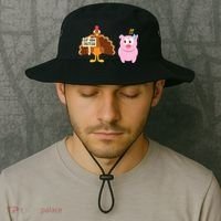 Eat Ham Instead Turkey And Pig Funny Thanksgiving Bucket Hat thumb 2