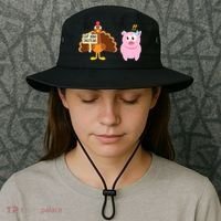 Eat Ham Instead Turkey And Pig Funny Thanksgiving Bucket Hat thumb 3