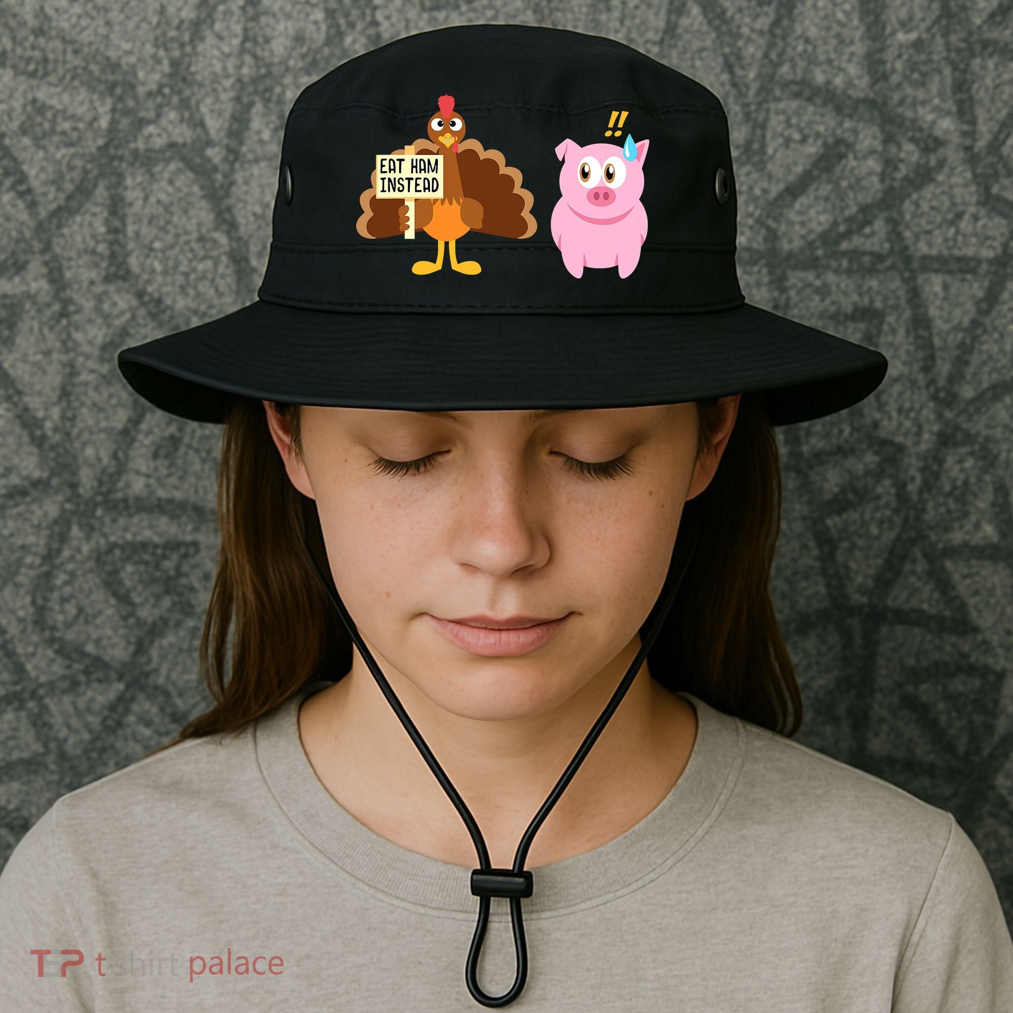 Eat Ham Instead Turkey And Pig Funny Thanksgiving Bucket Hat