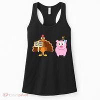 Eat Ham Instead Turkey And Pig Funny Thanksgiving Women's Tank Top thumb 0