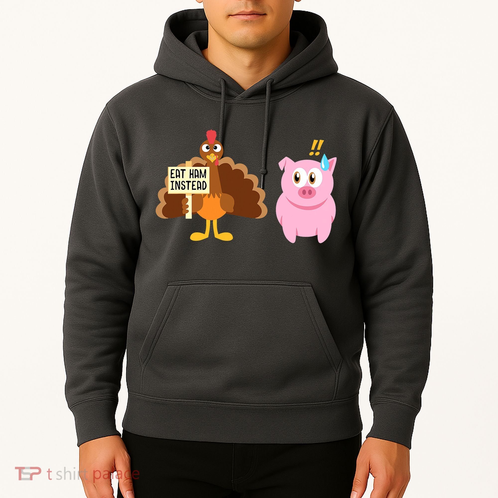Eat Ham Instead Turkey And Pig Funny Thanksgiving Hoodie