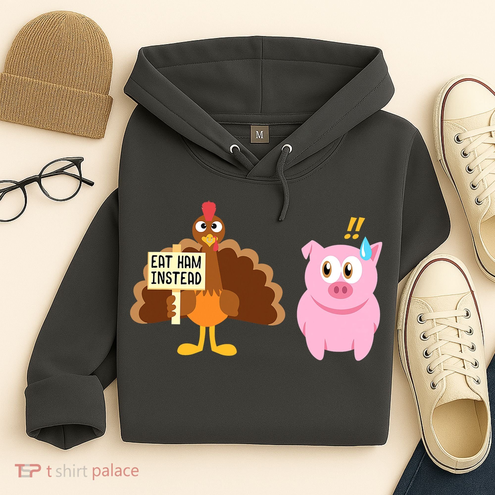 Eat Ham Instead Turkey And Pig Funny Thanksgiving Hoodie