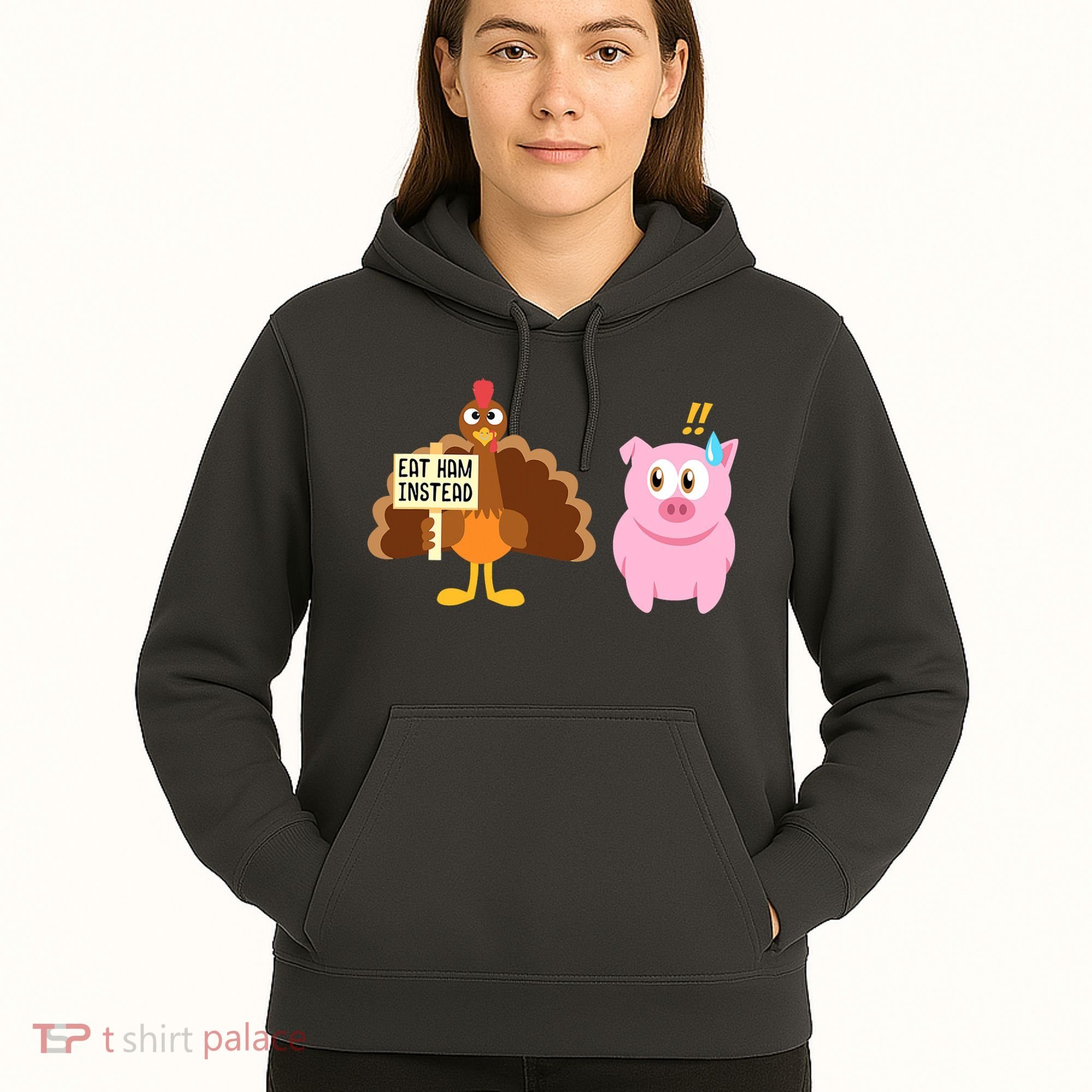 Eat Ham Instead Turkey And Pig Funny Thanksgiving Hoodie