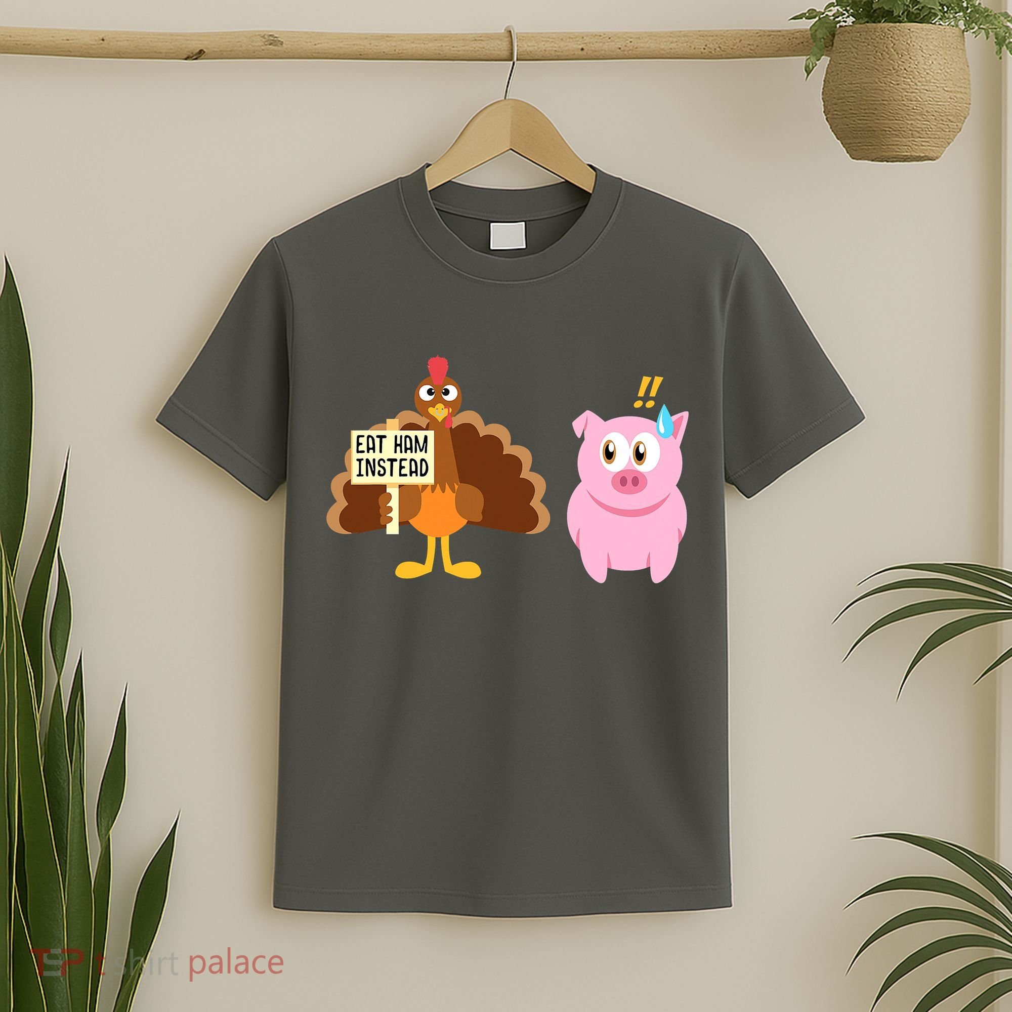 Eat Ham Instead Turkey And Pig Funny Thanksgiving T-Shirt